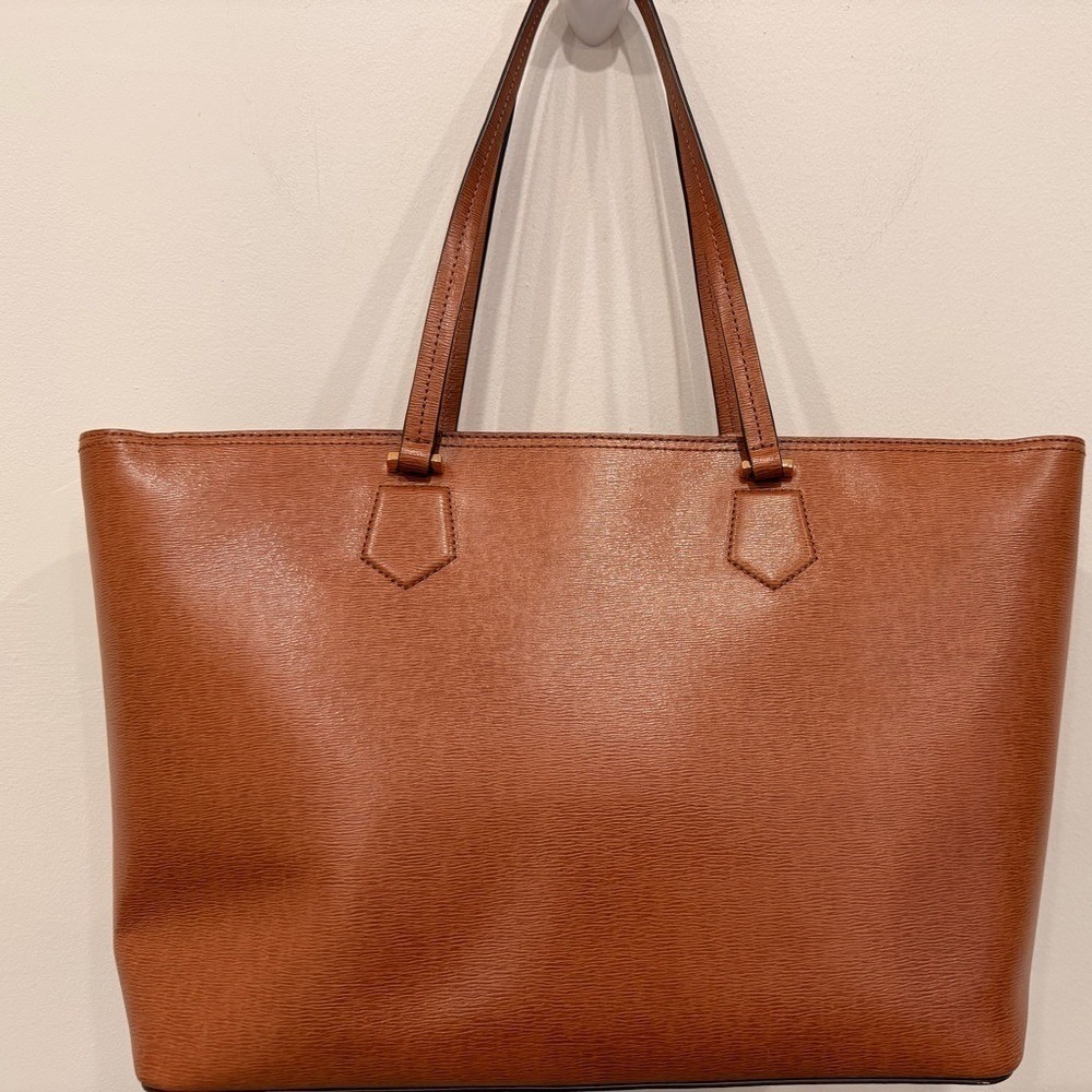 Lauren Ralph Lauren Whitney Pocket‎ Leather Tote Brown Gold Charm - Picture 3 of 11